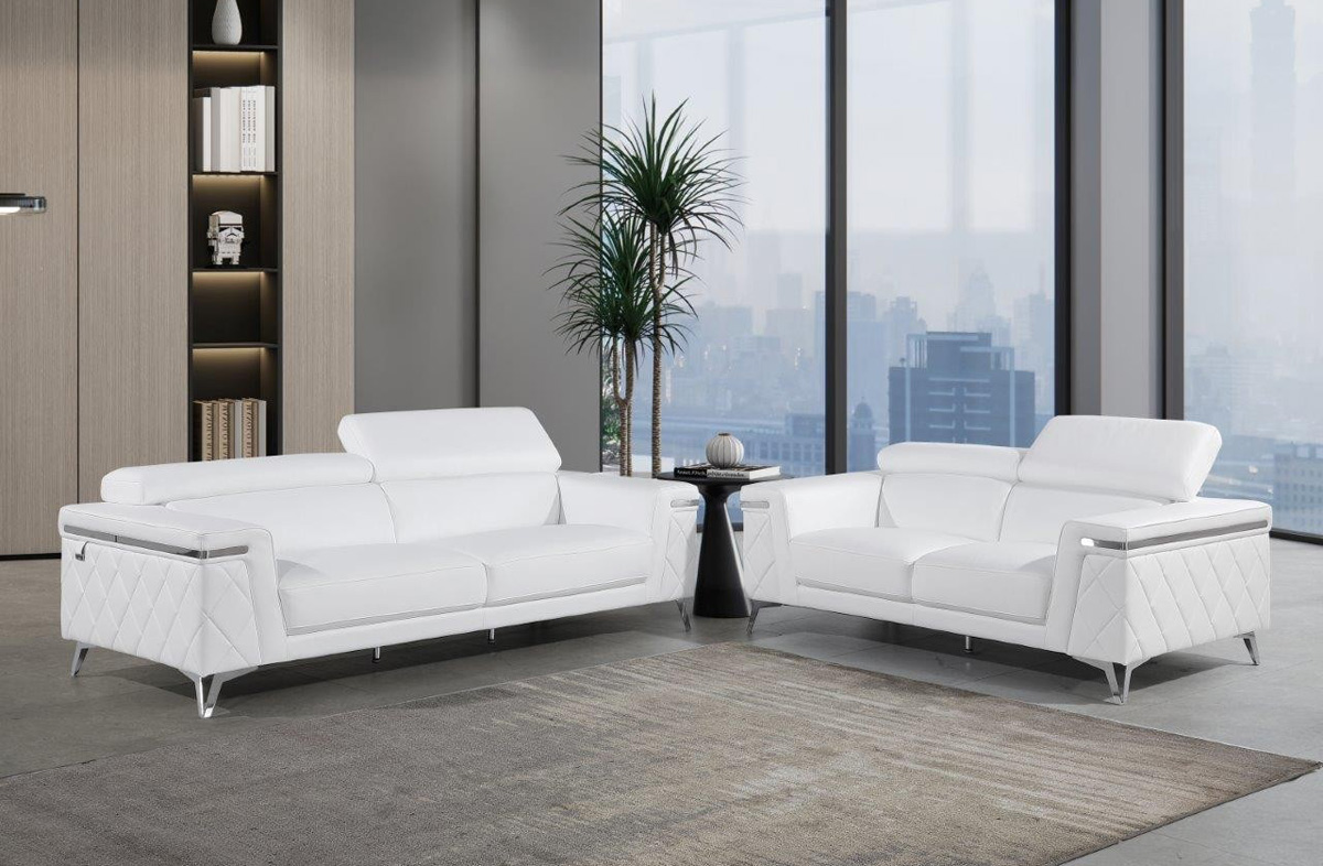 Hanari Modern White Italian Leather Sofa