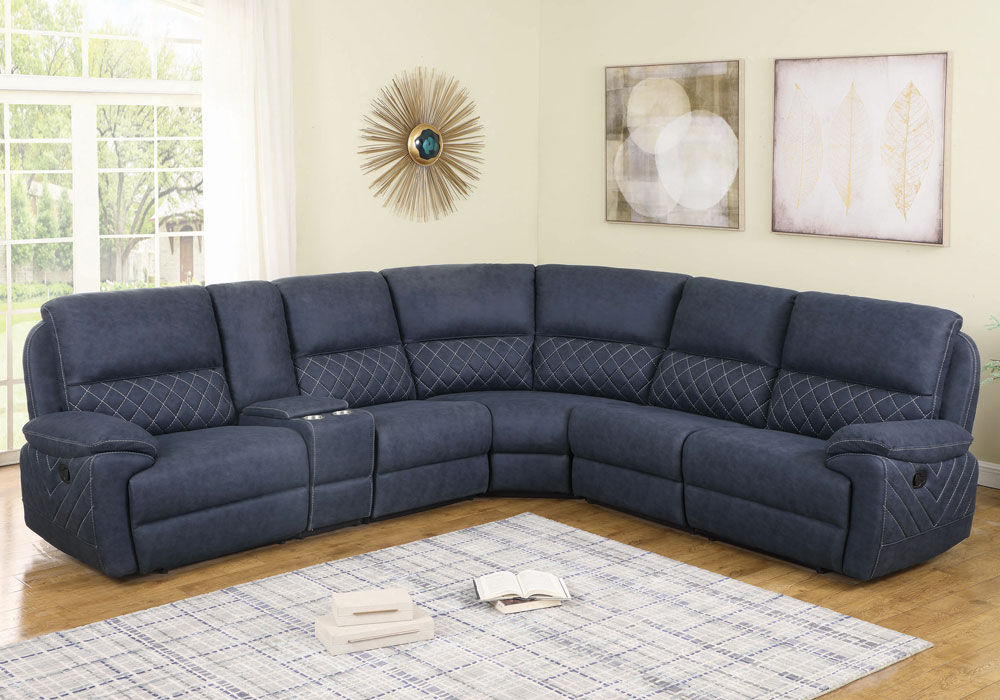 Hankins Recliner Sectional, Blue Sectional Sofa With Recliners