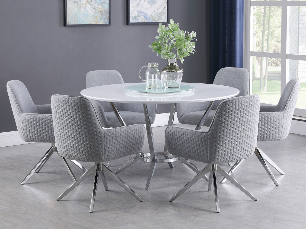 Havre Round Dining Table Set, White Round Dining Table Set With Leaf