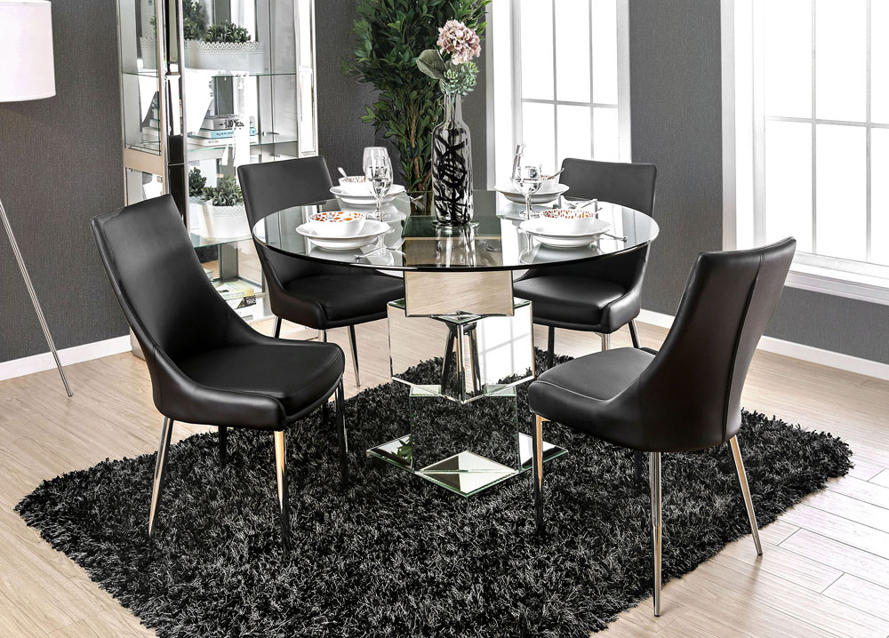 Ikon Mirrored Round Dining Table, Mirrored Round Dining Table Set