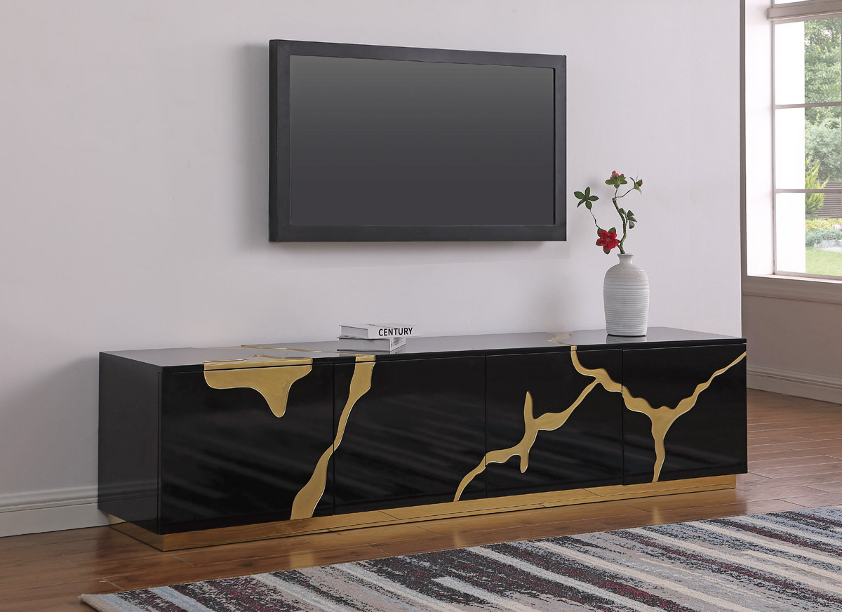 Black tv stand with gold accents discount