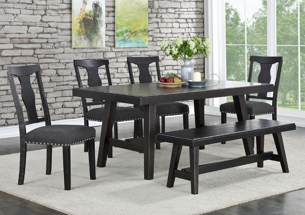 Lavon Dining Table Set Rustic Black Finish, Black Dining Room Table Set