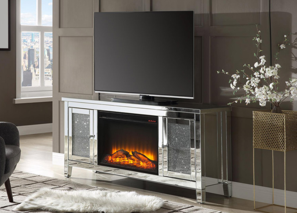 Laylah Mirrored Tv Stand Fireplace, Mirrored Tv Console Table