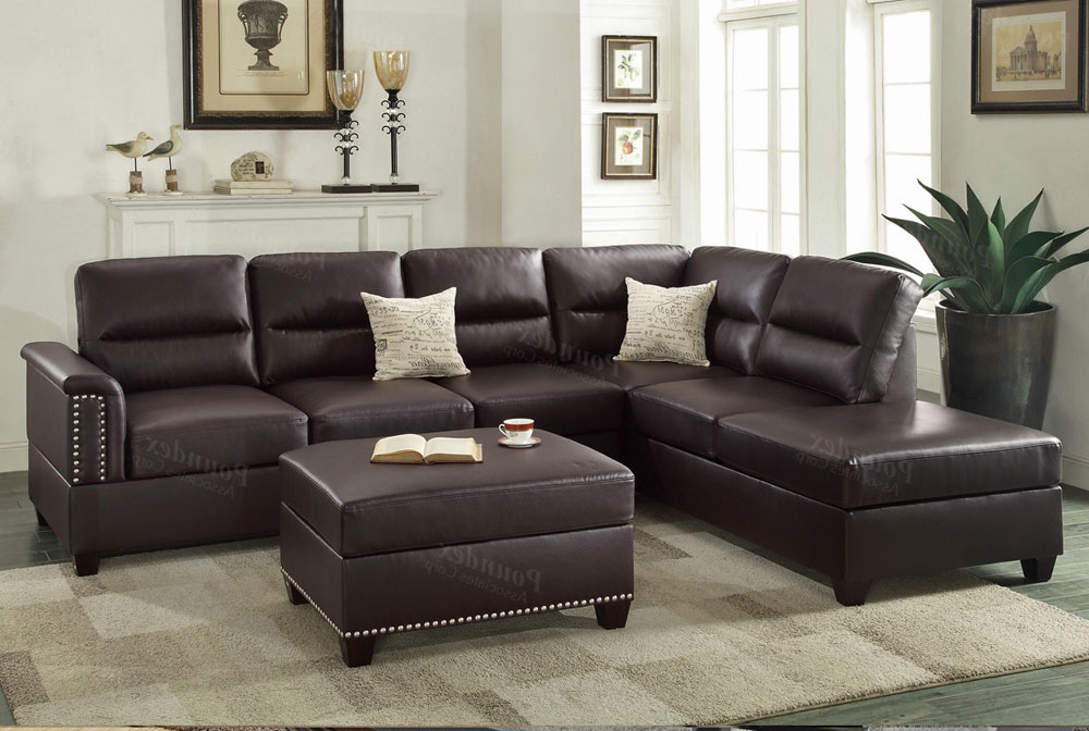 Lenny Espresso Leather Sectional Sofa, Leather Wrap Around Couch