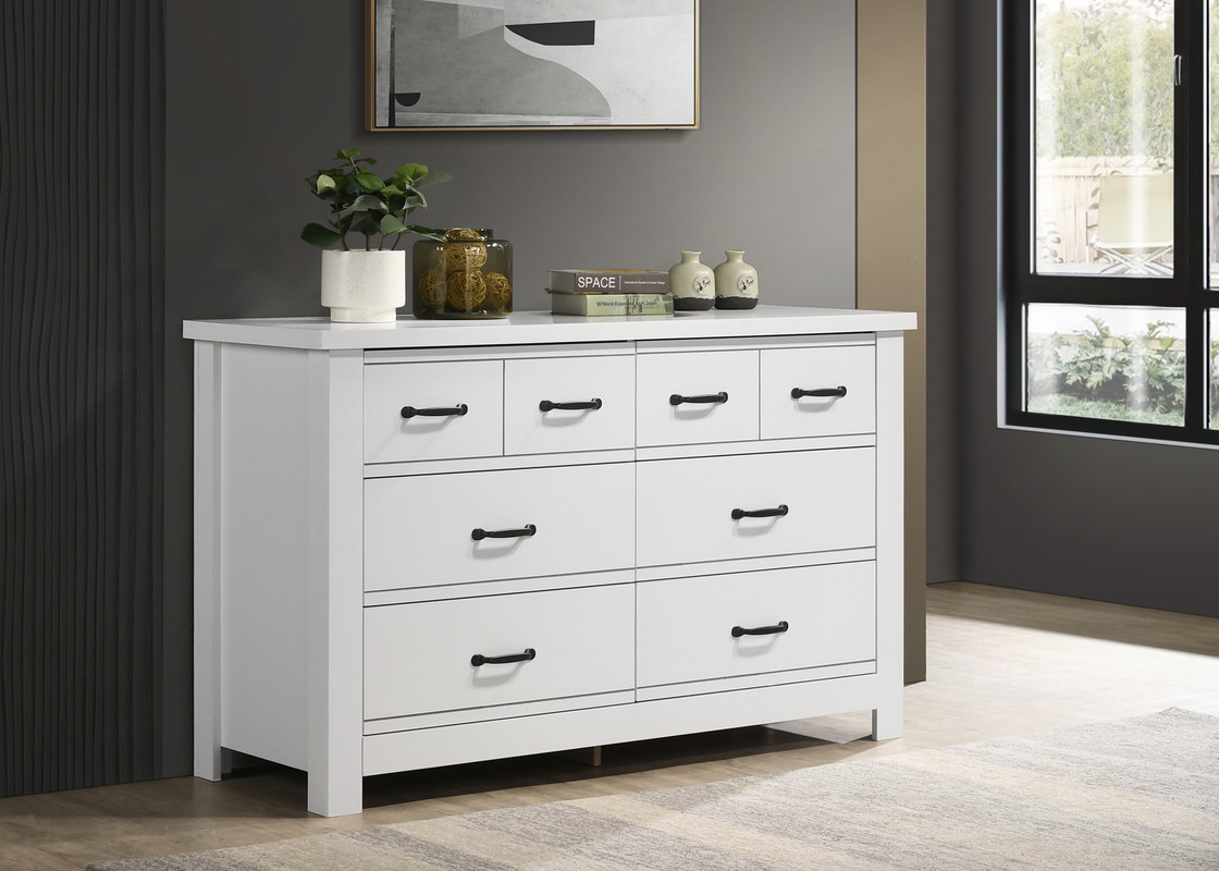 Bedroom Dresser with 6 Drawers and Black Handles White
