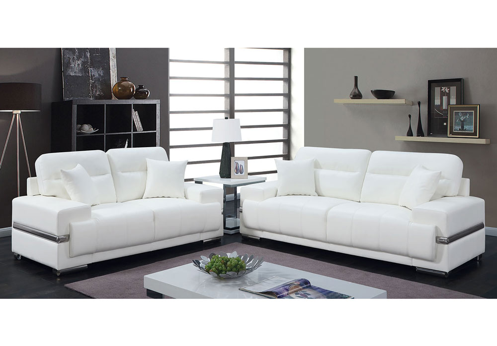 Monaco Modern White Leather Sofa, White Leather Living Room Furniture