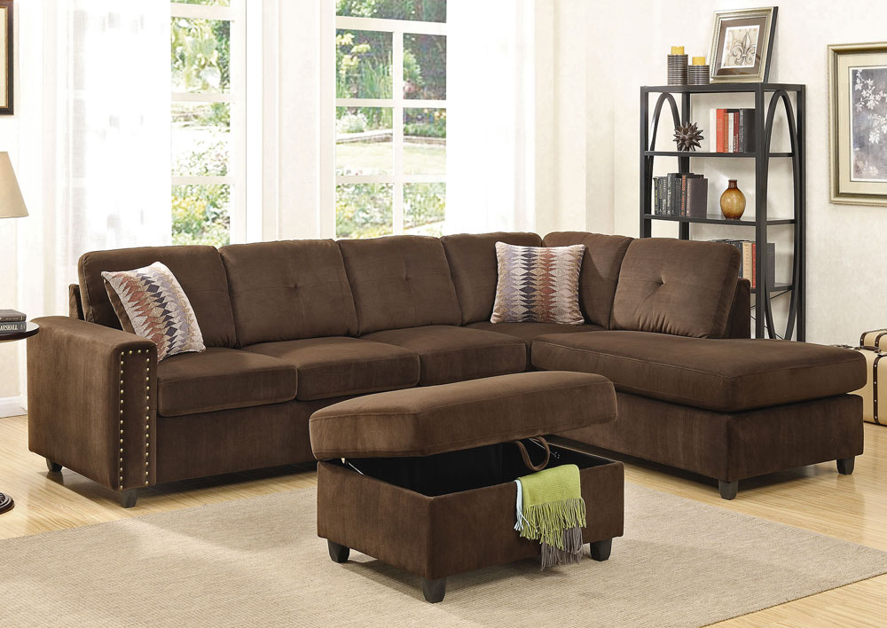 Morey Velvet Sectional Sofa, Chocolate Brown Velvet Sectional Sofa