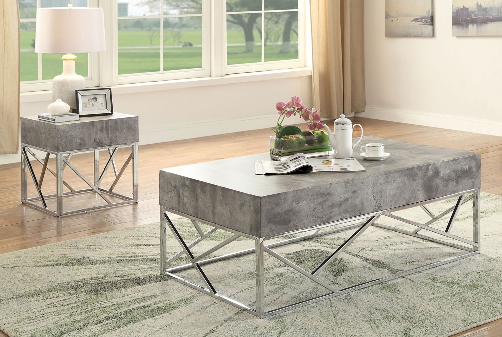 Odin Concrete Look Top Coffee Table, Concrete Top Coffee Table Set
