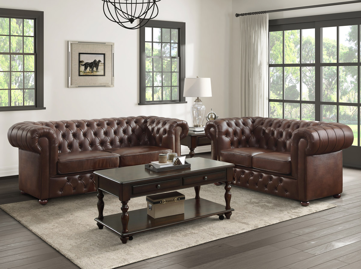 Paris Tufted Brown Leather Sofa