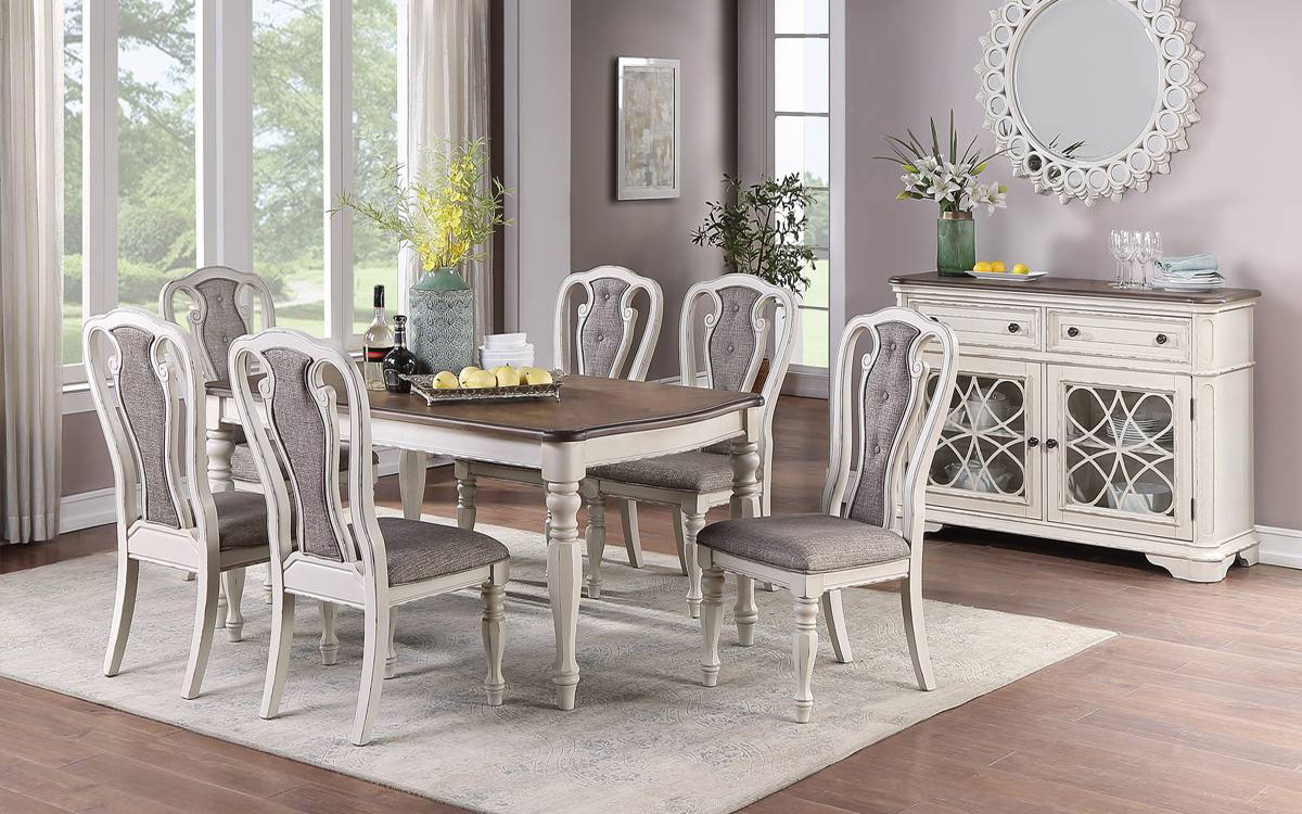 Rebecca White Wash Dining Table Set, White Washed Wood Dining Room Chairs