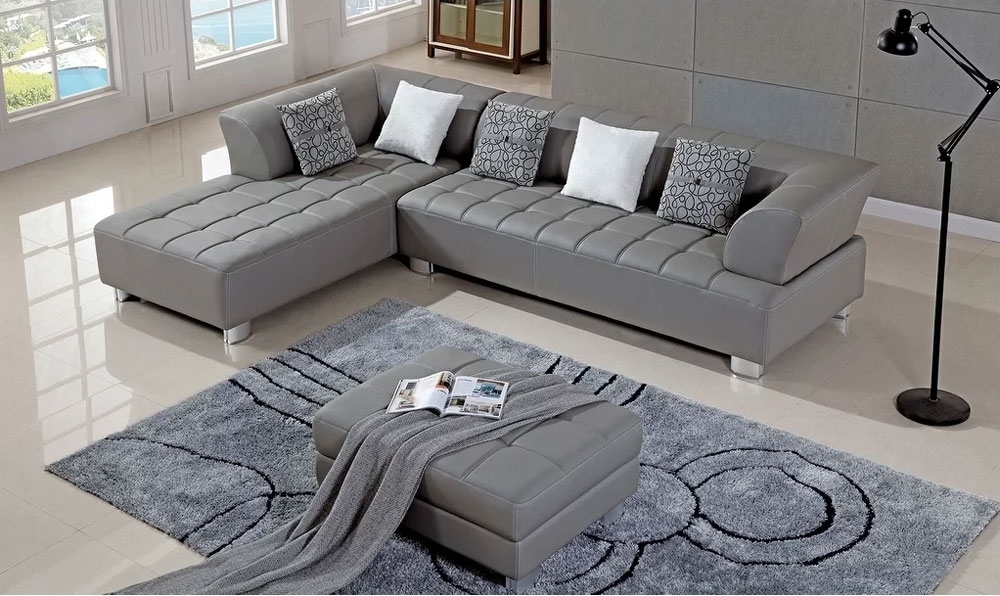 Star Grey Leather Sectional Set, Leather Sectional Sofa Set