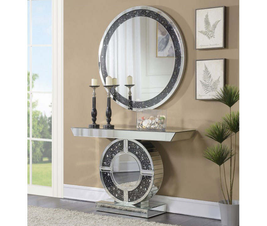 Telite Modern Mirrored Console Table, Fancy Console Table With Mirror Set