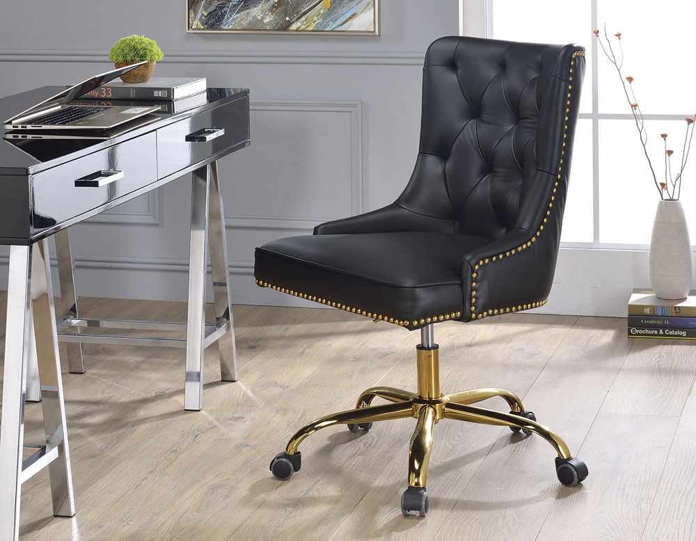 Terry Tufted Leather Office Chair, Tufted Leather Desk Chair