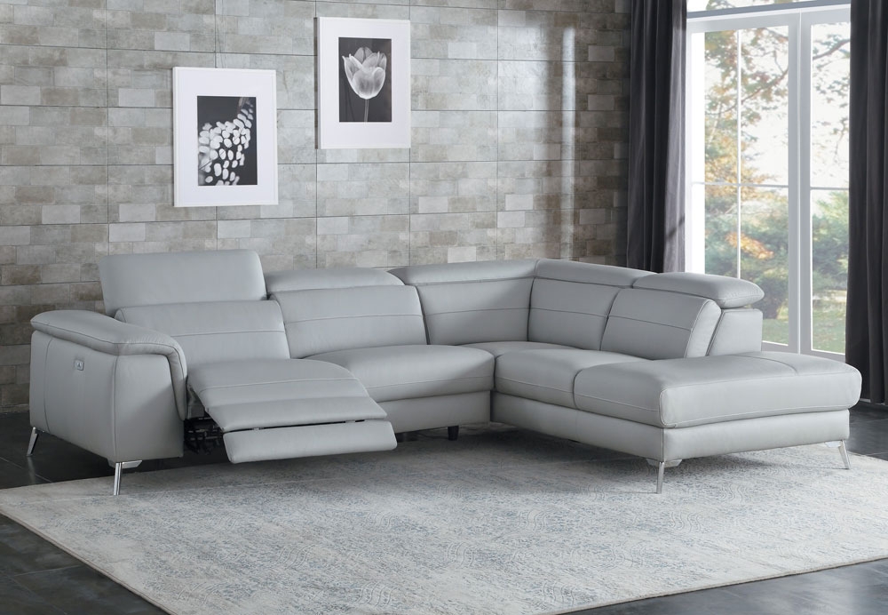 Trevor Grey Leather Power Recliner, Low Profile Reclining Sectional Sofa